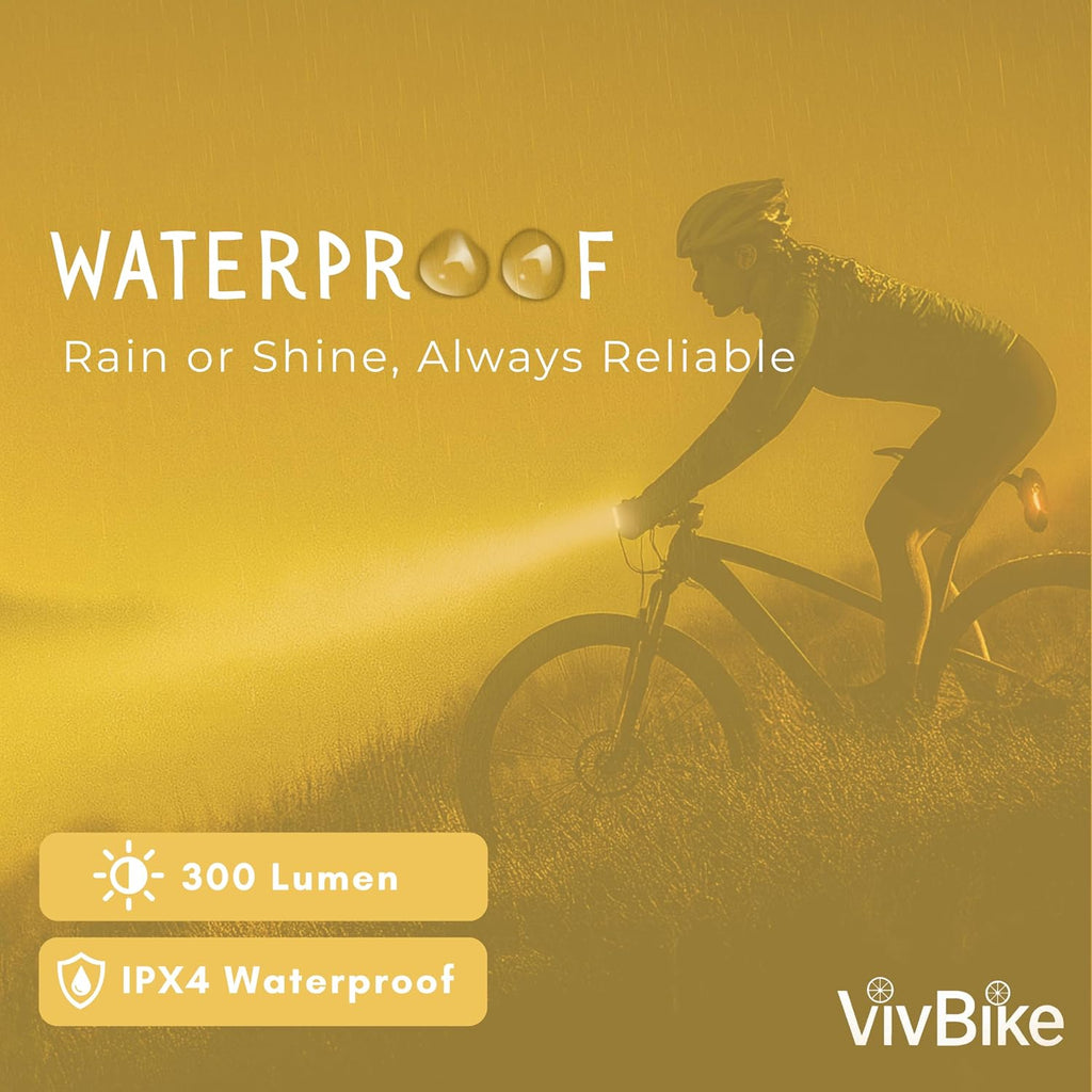 HerTime2 VivBike Rechargeable Bike Light – LED Bicycle Headlight, USB-C Charging, Waterproof, Multiple Lighting Modes