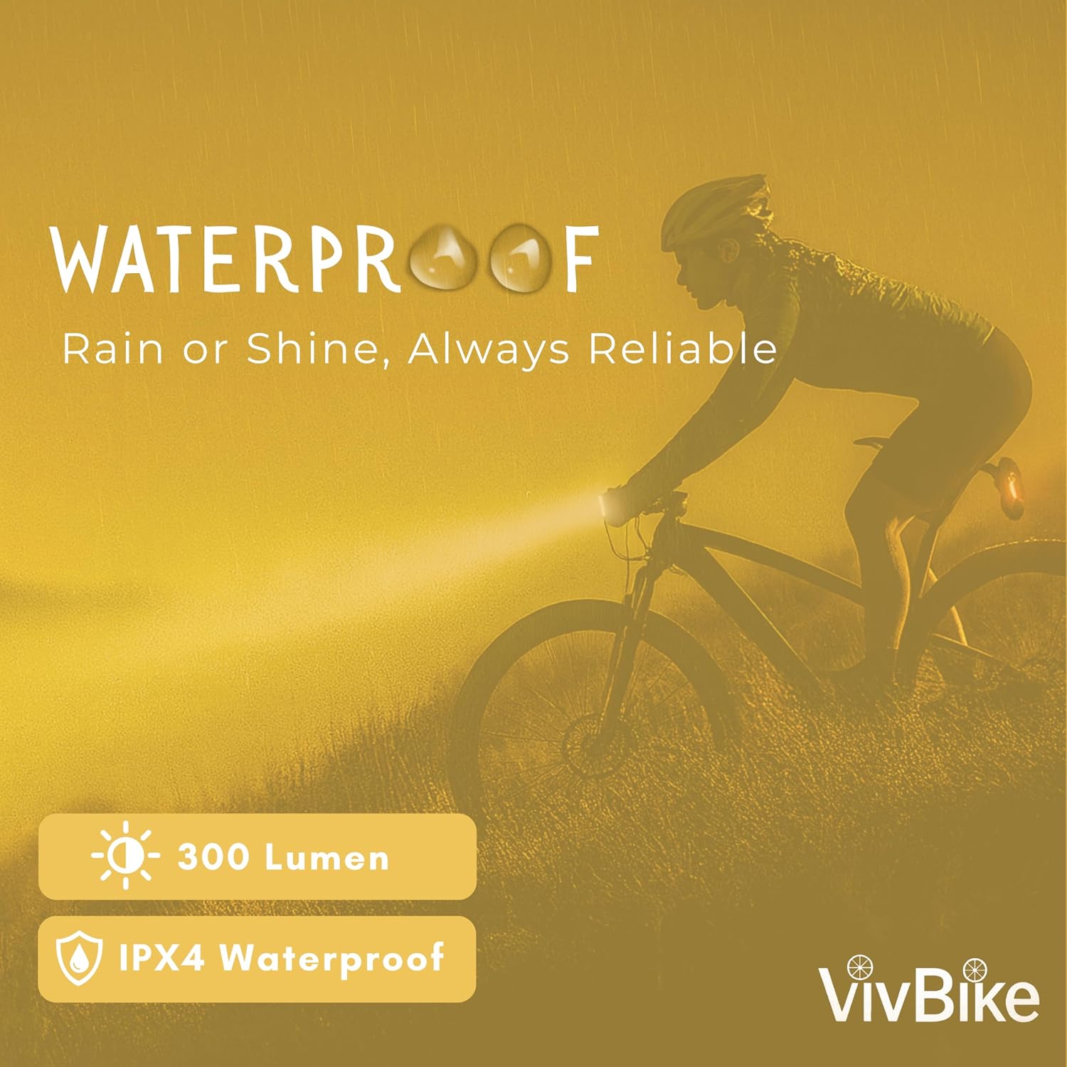 HerTime2 VivBike Rechargeable Bike Light – LED Bicycle Headlight, USB-C Charging, Waterproof, Multiple Lighting Modes