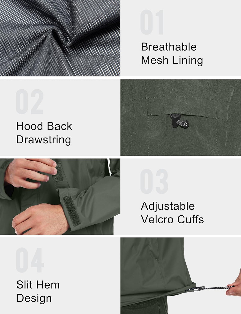 Little Donkey Andy Men's Waterproof Rain Jacket Outdoor Raincoat for Hiking