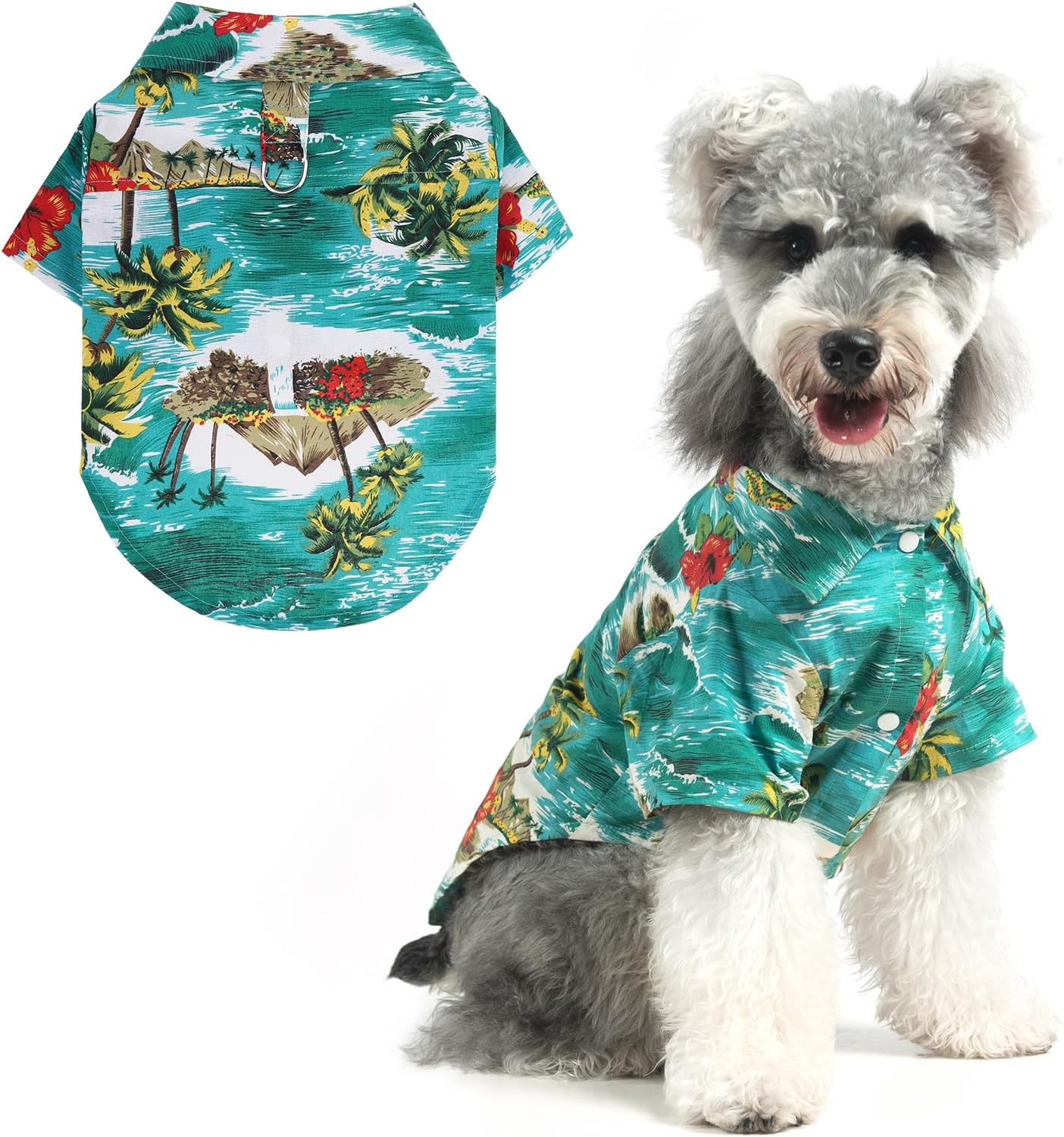 KOOLTAIL Dog Hawaiian Shirt, Dog Summer Clothes with Leash D-Ring for Medium Large Dogs, Floral Cool Beach Puppy Shirts with Sun Protection,Breathable Soft Pet Outfit Indoor&Outdoor Boy&Girl, Blue L
