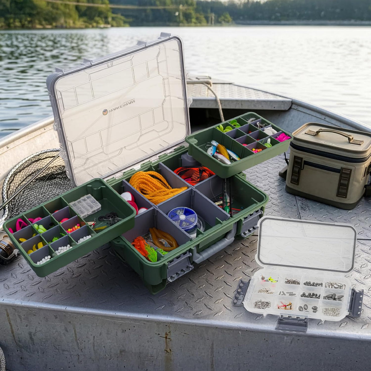 Fishing Tackle Box Organizer - Dual Layer Heavy Duty Plastic Tacklebox Storage Box with Adjustable Dividers and 2 Removeable Tackle Trays - Fishing Gear and Equipment by Wakeman Outdoors (Green)