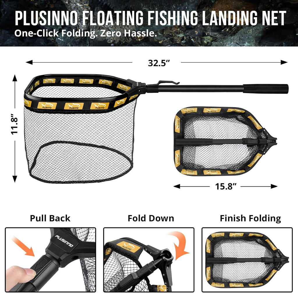 PLUSINNO Fishing Backpack with Fishing Net & Tackle Box, Tackle Bag