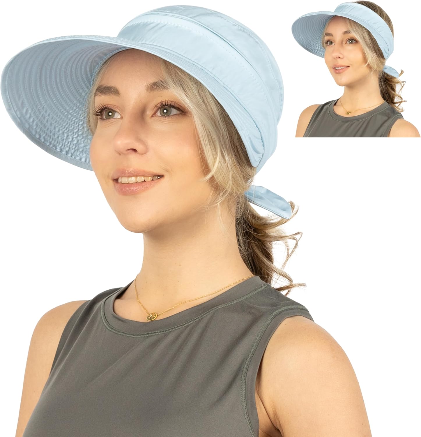 SUN CUBE Womens Sun Hat UV Protection Wide Brim Zip-Off Golf Visor