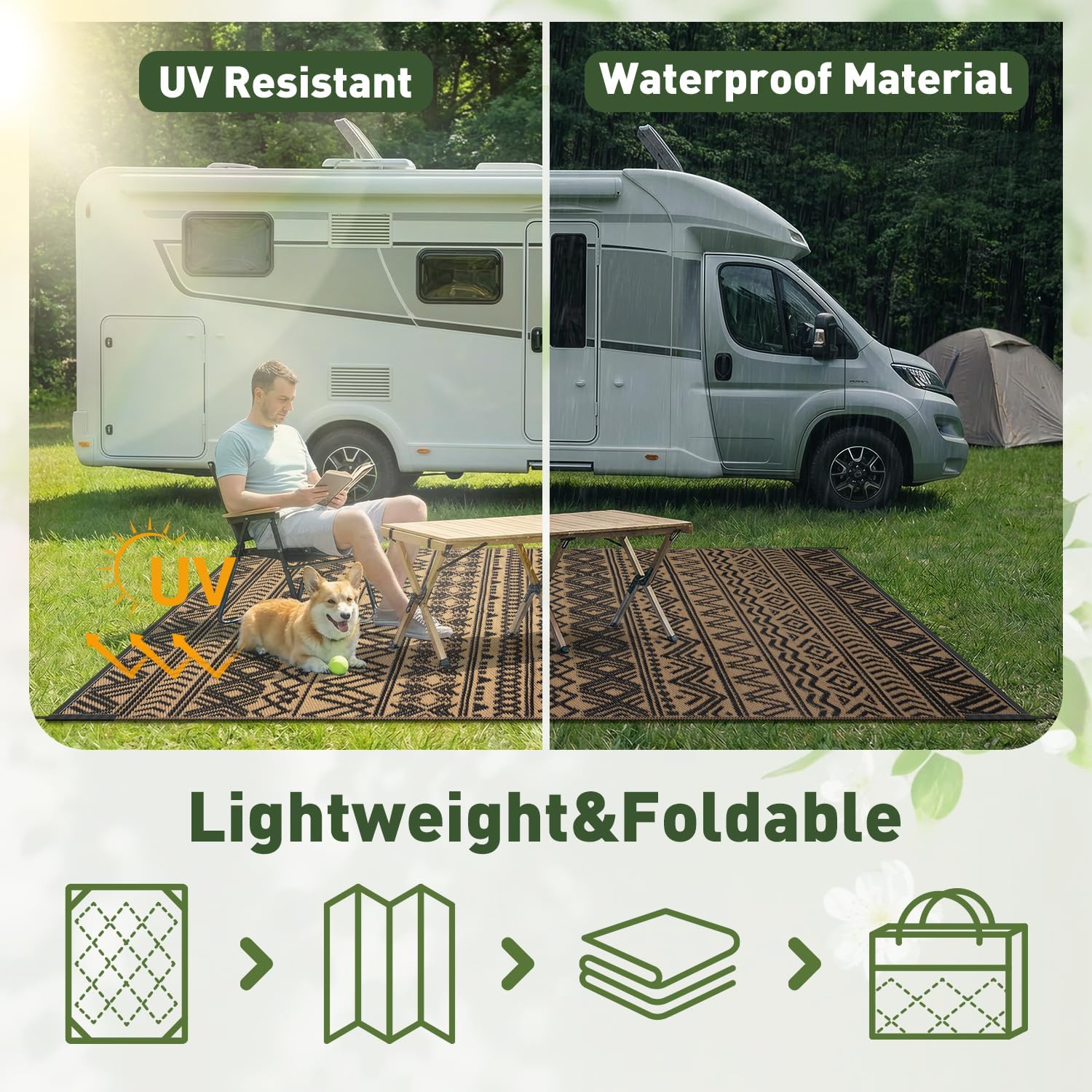 MontVoo Outdoor Rug Carpet Waterproof 6x9 Outdoor Patio Rug Mat Reverisble Plastic Straw Outdoor Rug for RV Camping Picnic Beach Balcony Boho Black Brown