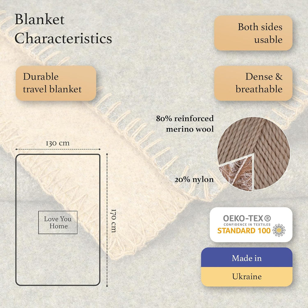 Merino Wool Outdoor Blanket, Travel & Camping Reversible Throw, 51 x 67 in
