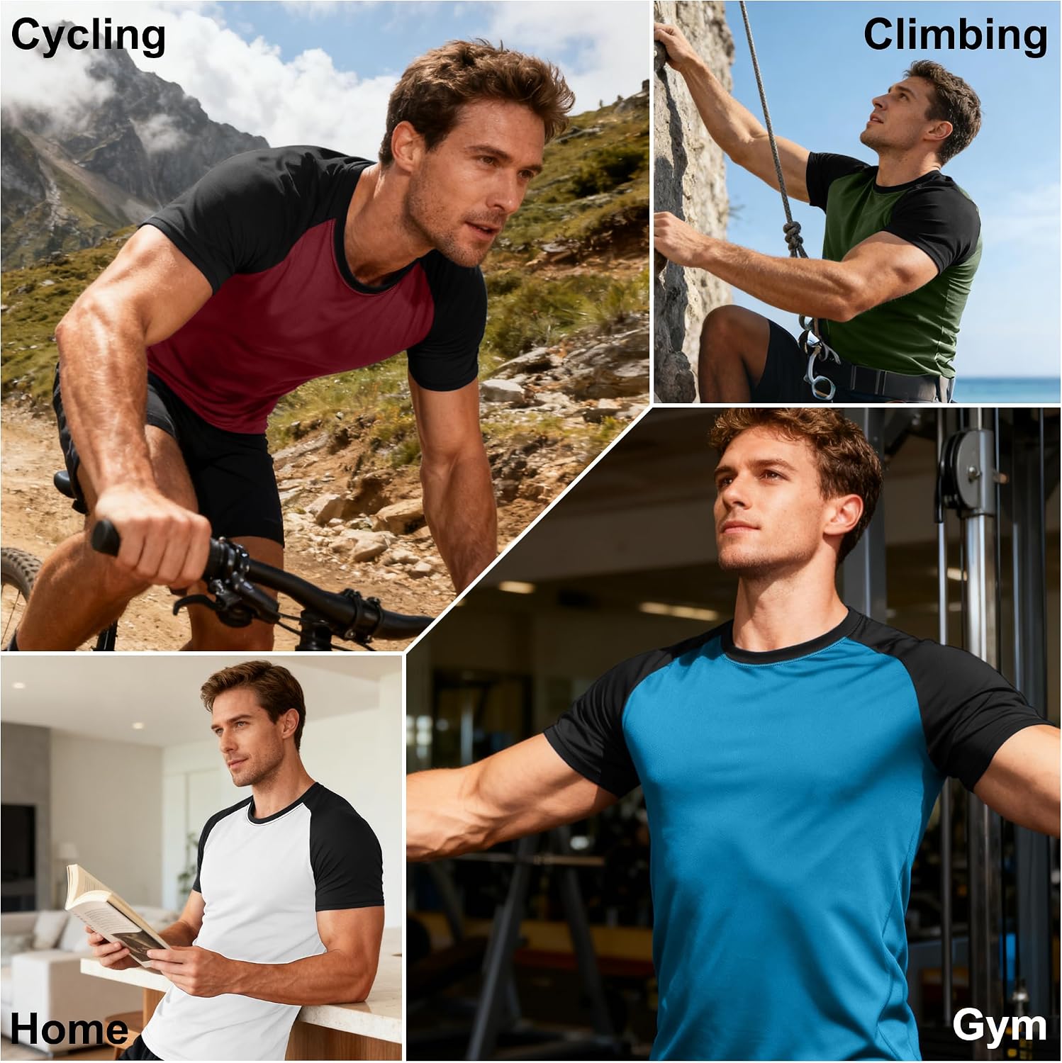 HovSiyla 5 Pack Mens Quick Drying Shirts Crew Neck Loose Breathable Cool Workout Running Athletic Outdoor Sports Casual Tops