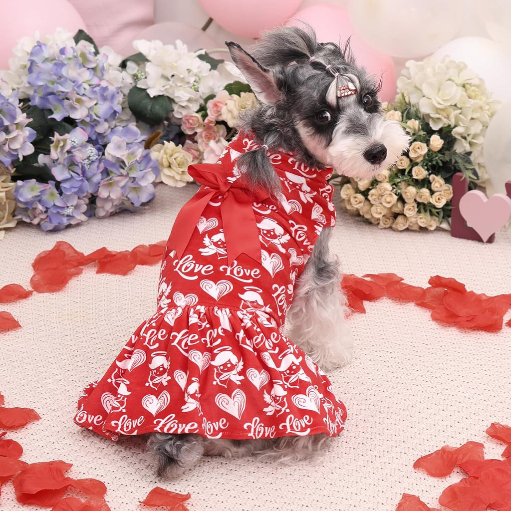 CuteBone Turtleneck Dog Velvet Dress Valentine's Day Puppy Skirt Costume Pet Clothes Cat Apparel with Bow Hair Rope for Small Dogs CVD19S
