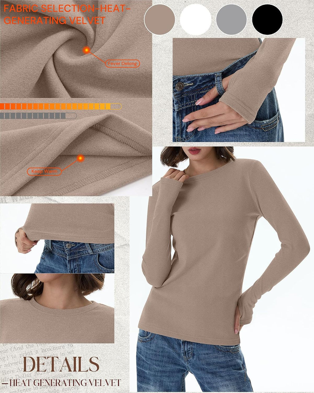 Neer 4 Pack Women's Thermal Fleece Lined Shirts Warm Base Layer
