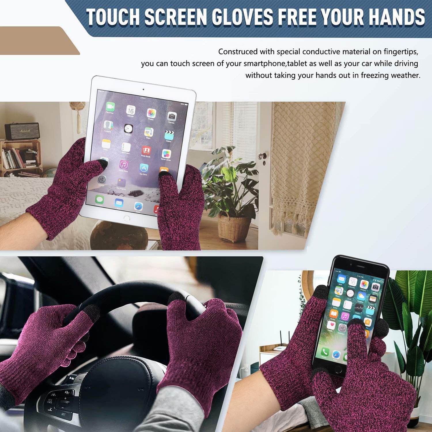 FZ FANTASTIC ZONE Winter Beanie Hats Scarf Touchscreen Gloves for Men Women
