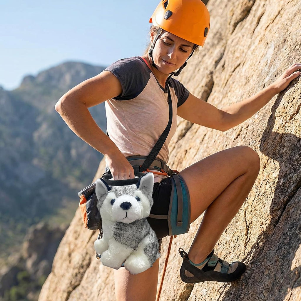 Funny Husky Rock Climbing Chalk Bag, Fun Animal Plush Chalk Bag for for Indoor & Outdoor Climbing for Climbers