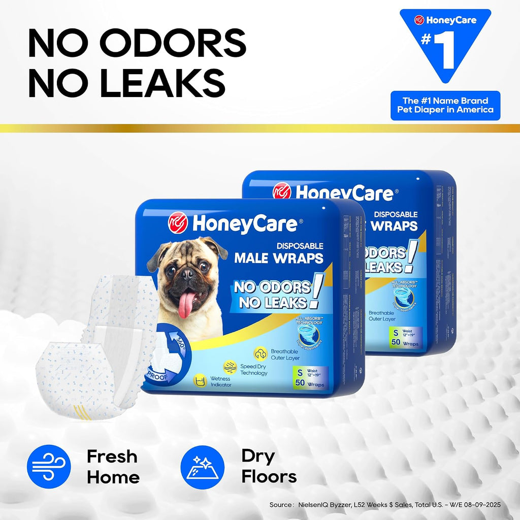 HONEY CARE All-Absorb A26 Male Dog Wrap, 50 Count, Small