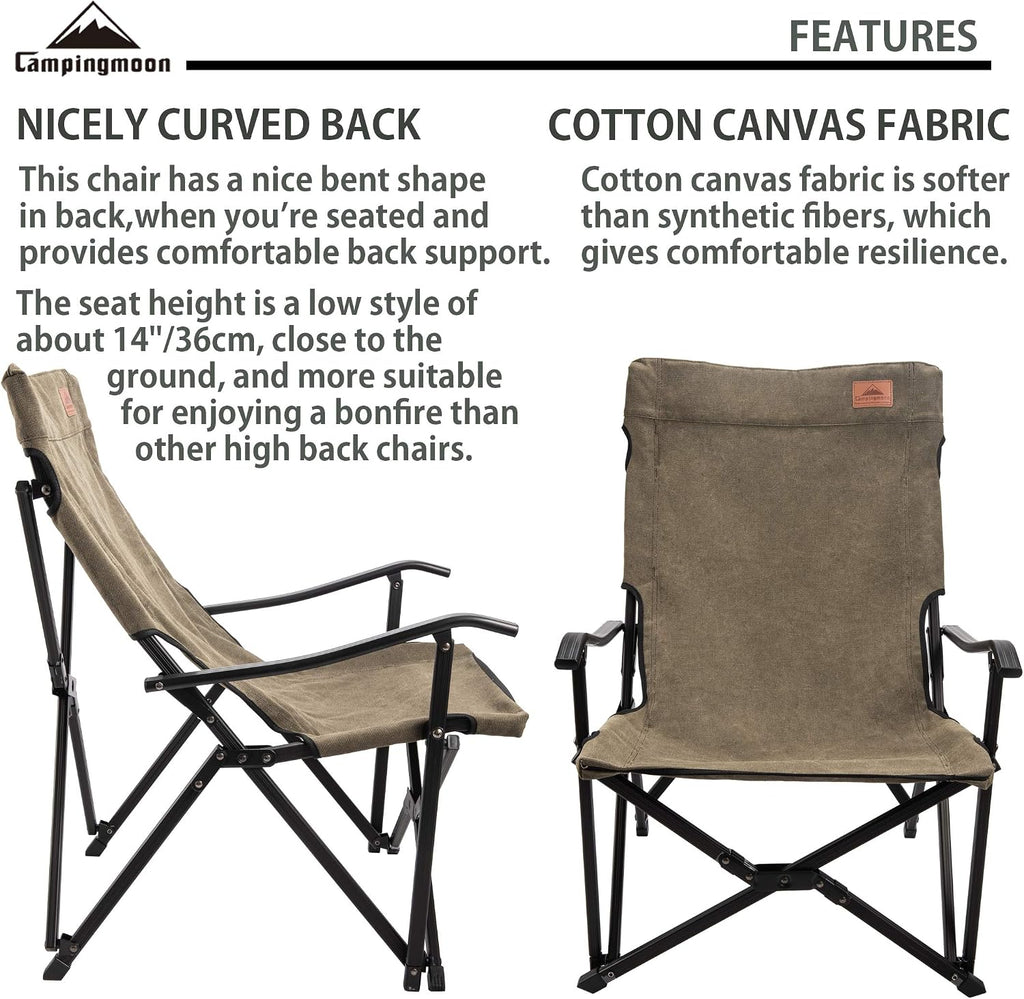 CAMPINGMOON Foldable Cotton Canvas Campfire Bonfire Open Fire Pits Camping Chair Low Style Chair Khaki F-1003C-K