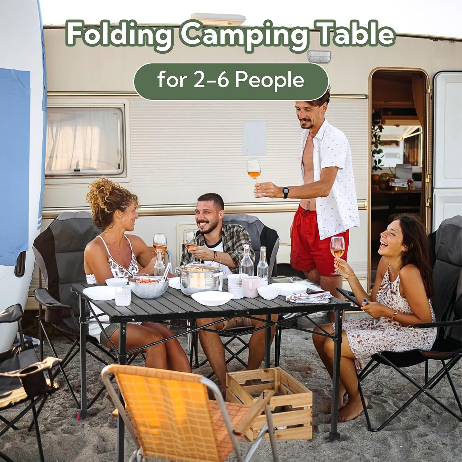 Portable Outdoor Adjustable Height Camping Table, Large for 2-6 Person