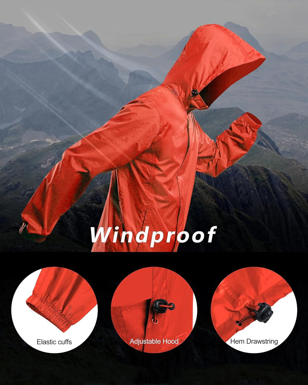 Outdoor Ventures Men's Rain Jacket Waterproof Lightweight Packable Raincoat