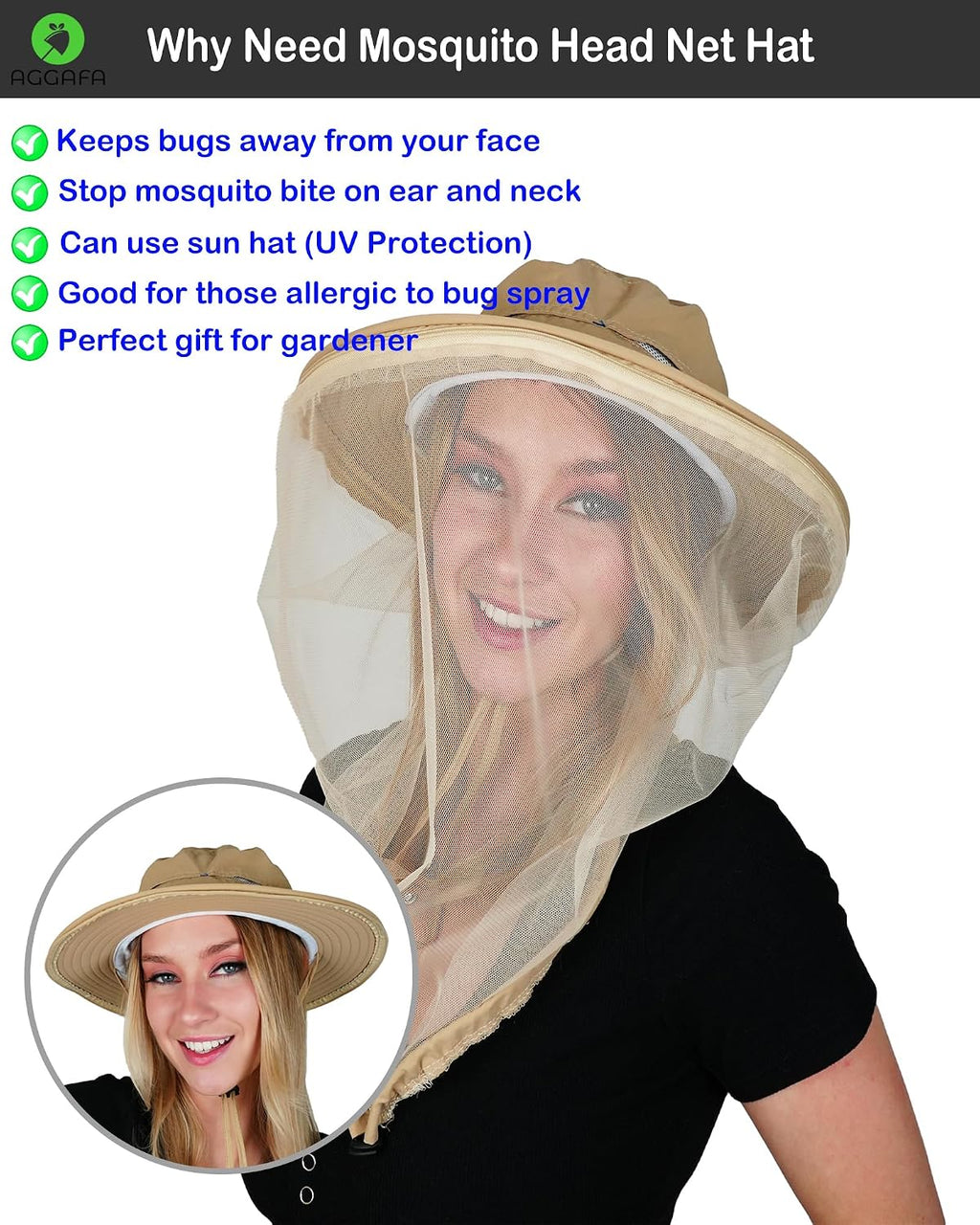 Mosquito Head Net Hat with Fine Mesh for Gardening, Fishing, Camping