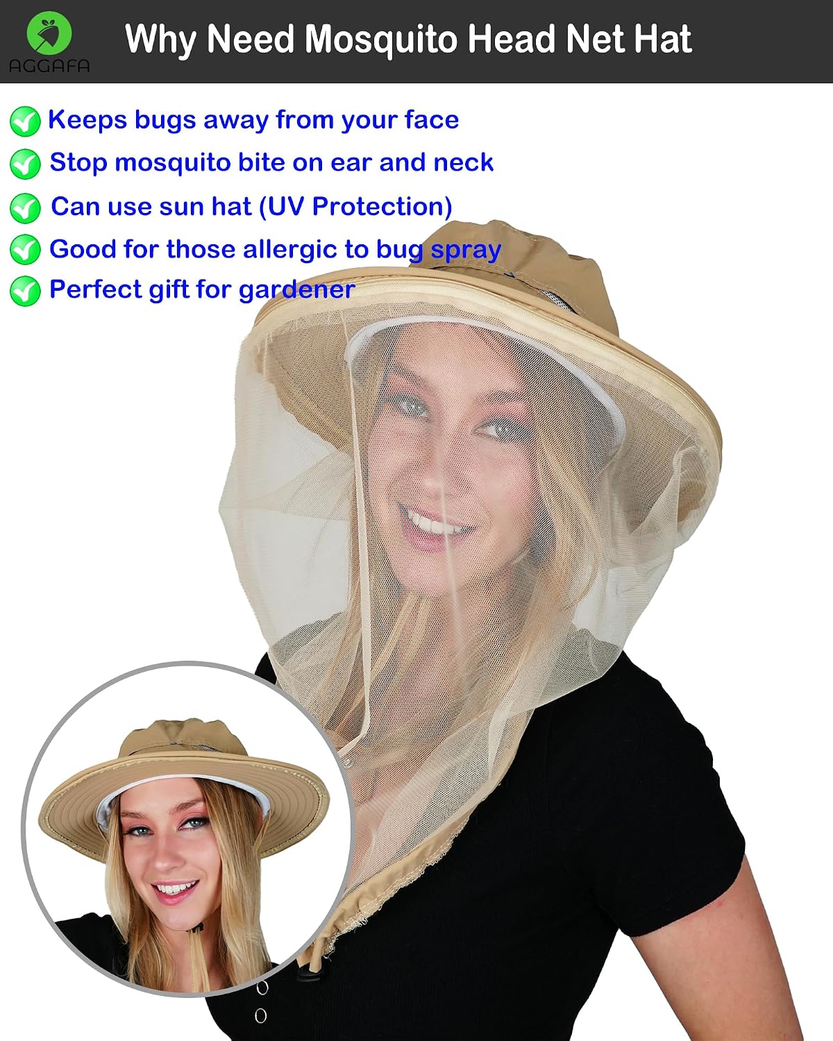 Mosquito Head Net Hat with Fine Mesh for Gardening, Fishing, Camping