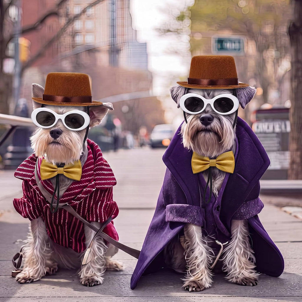 Reginary 3 Pcs Halloween Pet Costume Brown Top Hat Retro Glasses and Bow Tie for Dog Cat Retro Pets Cosplay Accessories Chocolate Sweet Candy Movie Character Dress up for Halloween Party