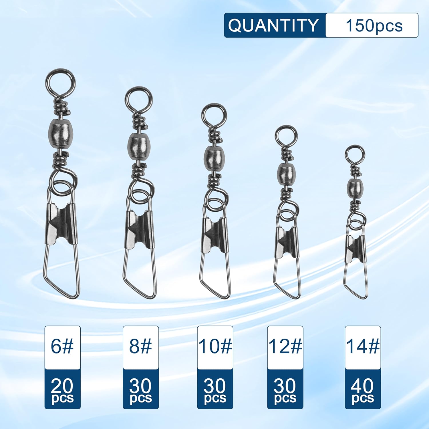 150pcs Fishing Swivels Snaps Kit, Barrel Swivels Fishing Tackle with Stainless Steel Safety Snaps, High Strength Fish Leader Line Connect for Saltwater Freshwater