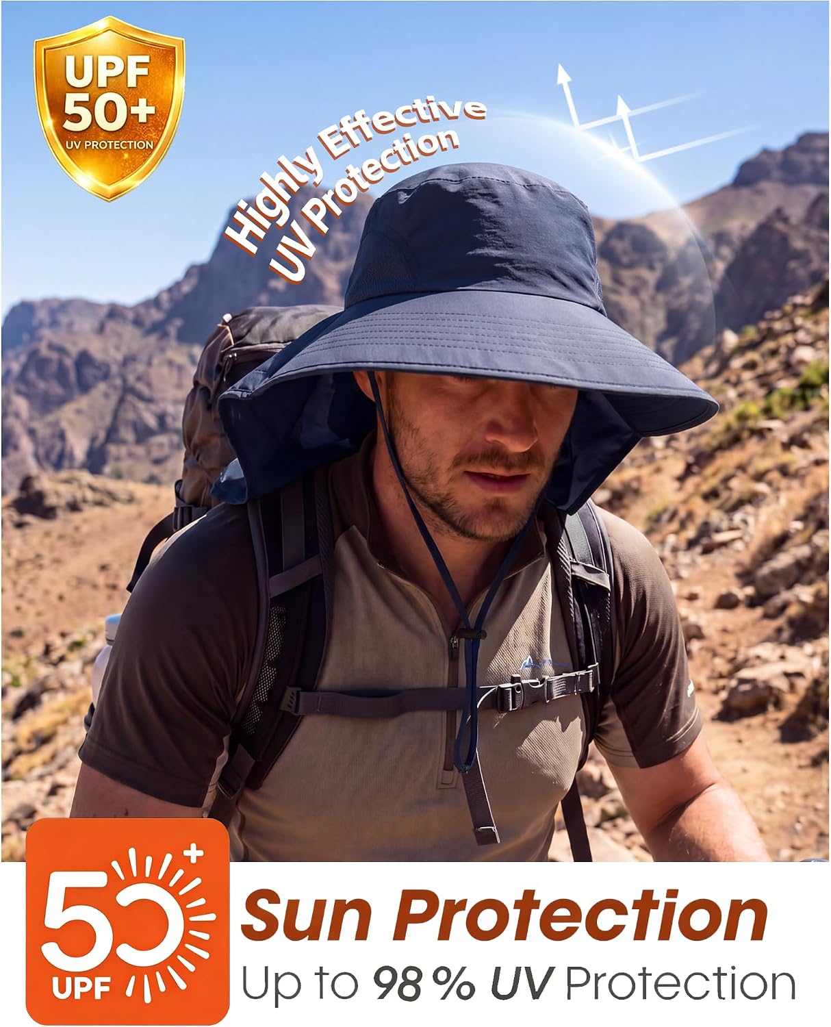 Home Prefer Outdoor UPF50+ Sun Hat Wide Brim Mesh Fishing Hat with Neck Flap