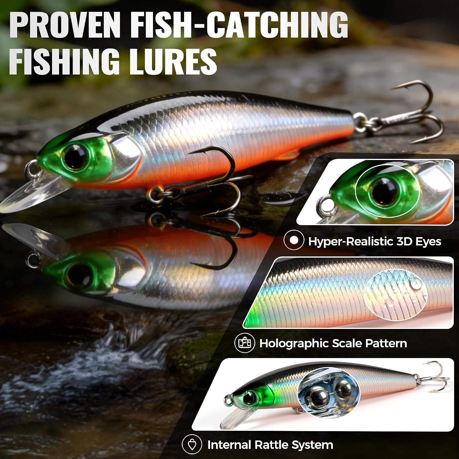 PLUSINNO Fishing Lures, All-in-One Fishing Tackle Box with Tackle Included, Fishing Gear Lure Bait Accessories Kit for Freshwater Bass Trout, Ideal Fishing Gifts for Men, Father & Beginners