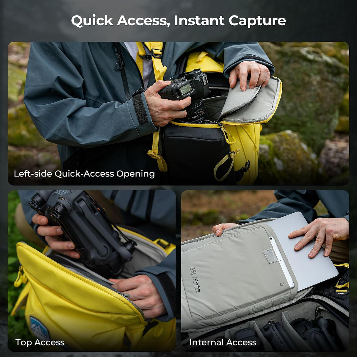 LEOFOTO 35L Waterproof Travel Camera Bag Backpack for Photographer - Yellow