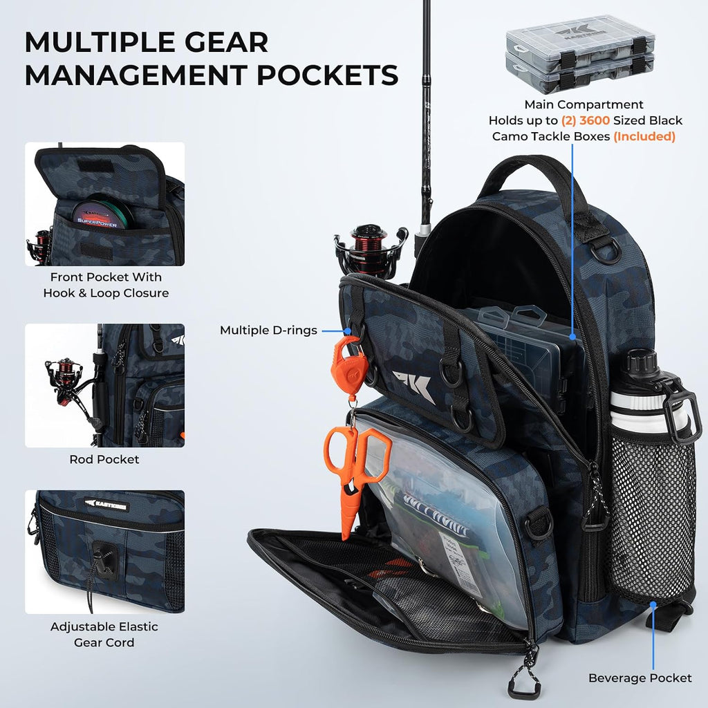 KastKing BaitSpace Fishing Sling Bag, Fishing Backpack with Rod Holder
