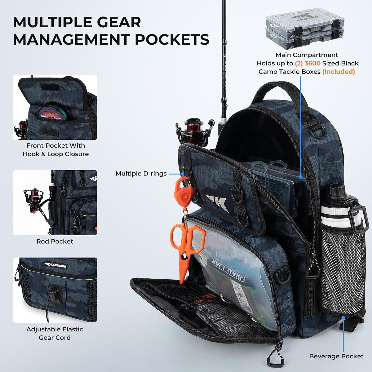 KastKing BaitSpace Fishing Sling Bag, Fishing Backpack with Rod Holder