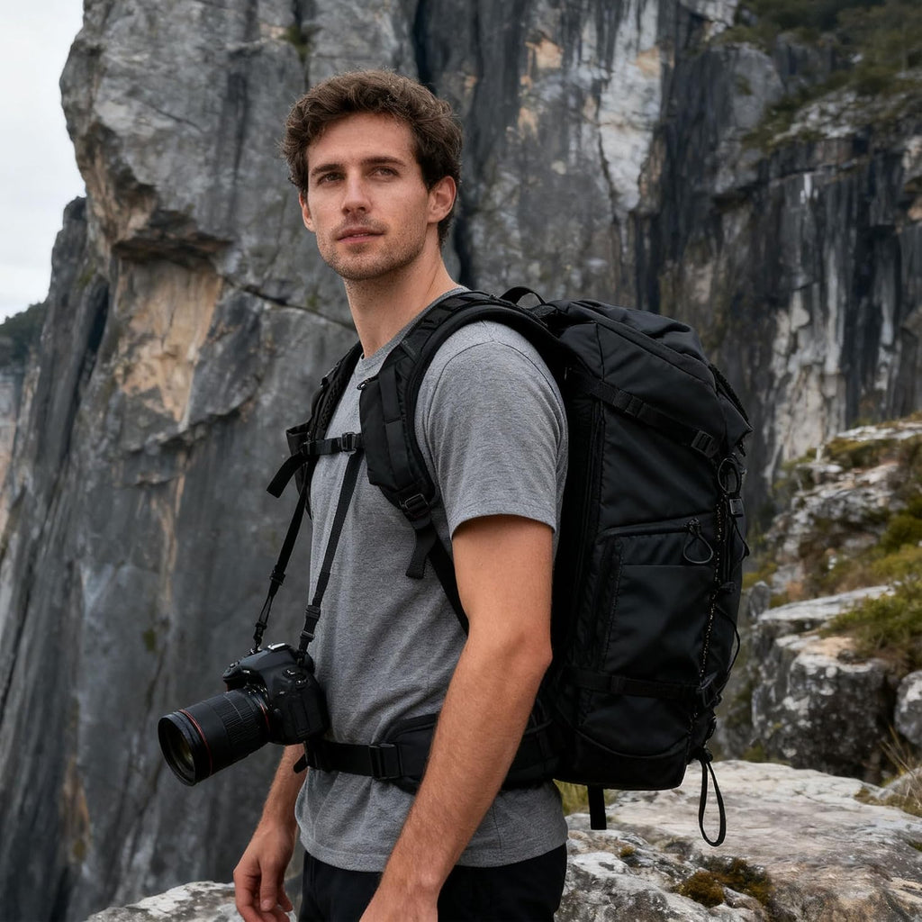 LEOFOTO 35L Camera Backpack for Photographer, Lightweight Waterproof Travel Camera Bag for Camera/Drone/15.6" Laptop, Photopraphy Bag with Side Access & Rain Cover, Tripod Compatible, 2.65KG - BLACK