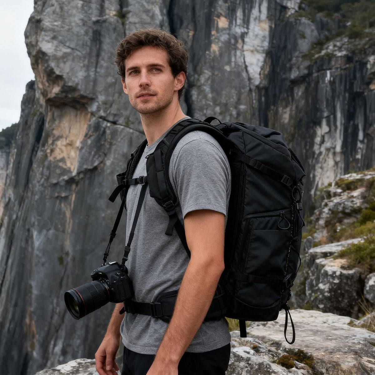 LEOFOTO 35L Camera Backpack for Photographer, Lightweight Waterproof Travel Camera Bag for Camera/Drone/15.6" Laptop, Photopraphy Bag with Side Access & Rain Cover, Tripod Compatible, 2.65KG - BLACK