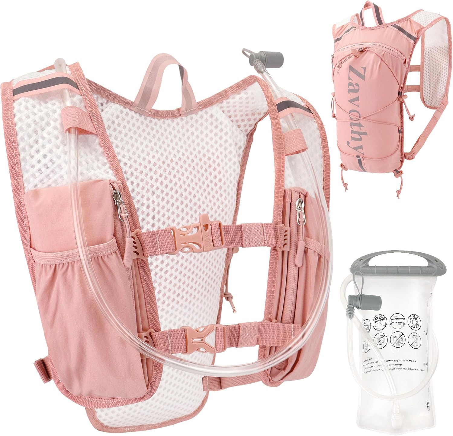 Zavothy Hydration Vest Pack with 1.5L Water Bladder, Lightweight 6L Hydration Backpack for Running, Hiking & Cycling, Breathable Reflective Hydration Vest for Men & Women