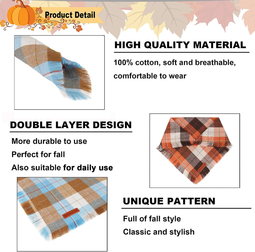 ADOGGYGO Fall Dog Bandana with Tassels Edges, Plaid Thanksgiving Scarf, S
