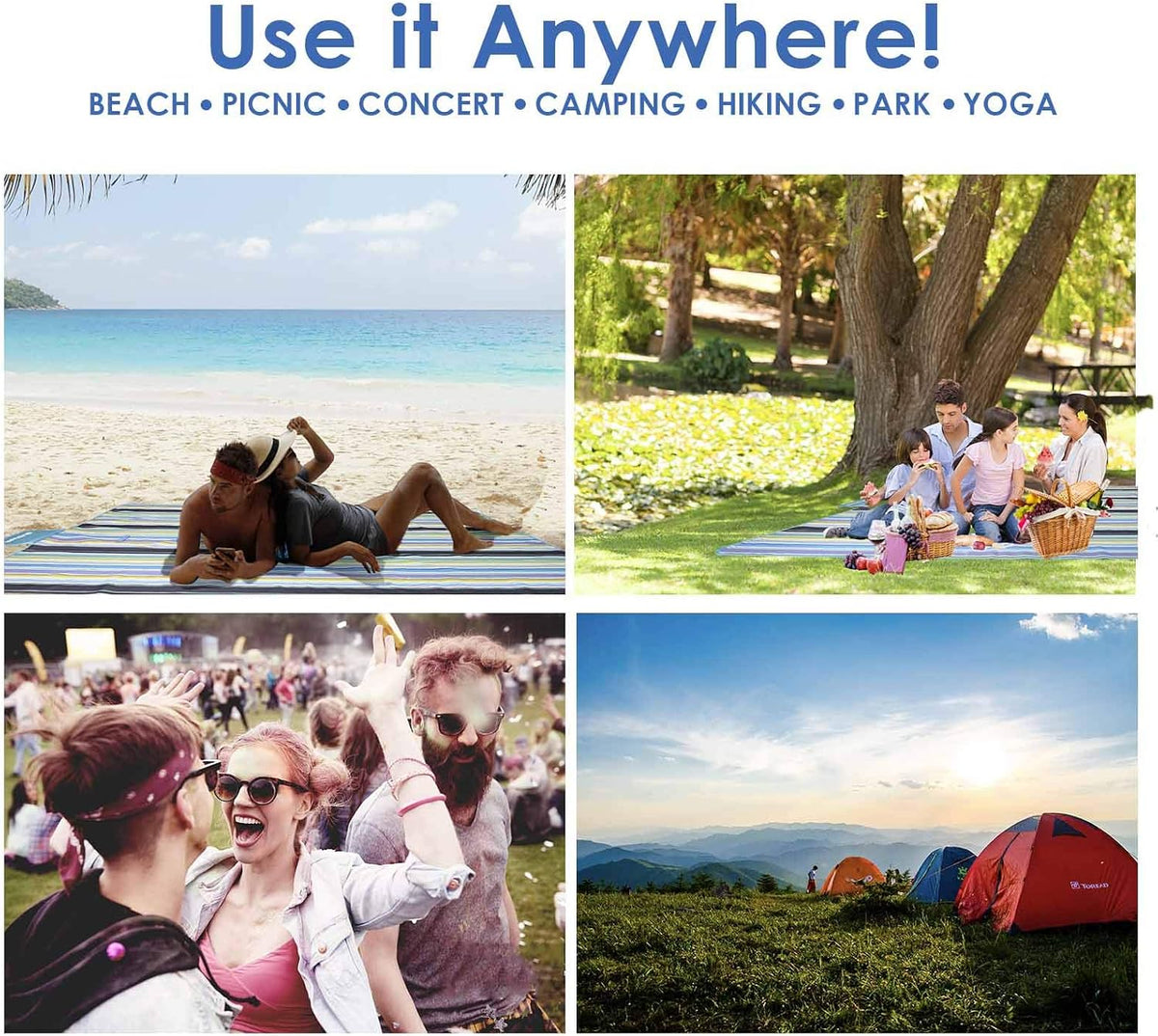 GIVERARE Picnic Beach Blanket, XL Sandfree Waterproof Outdoor Camping Blanket, Quick Drying Oxford Family Mat, Portable Extra Large Picnic Mat for Travel, Hiking, Music Festival, Lawn