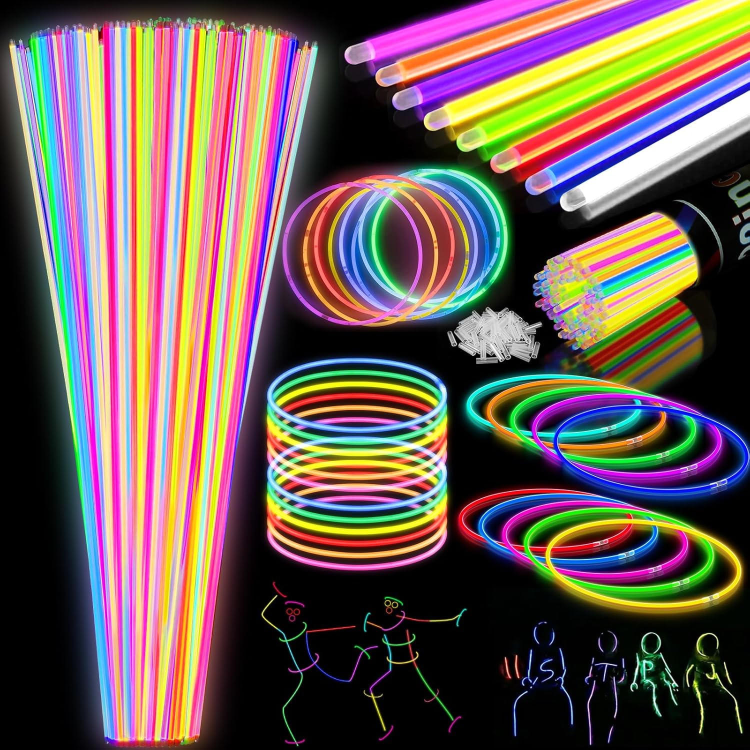 100Pcs Glow Sticks Bulk - 22 inch Glow In the Dark Sticks Party Supplies, Neon Glow Party Pack for Kids with 9 Hours Duration, Glowsticks Party Favor Glow Necklace & Bracelet with 100Pcs Connectors