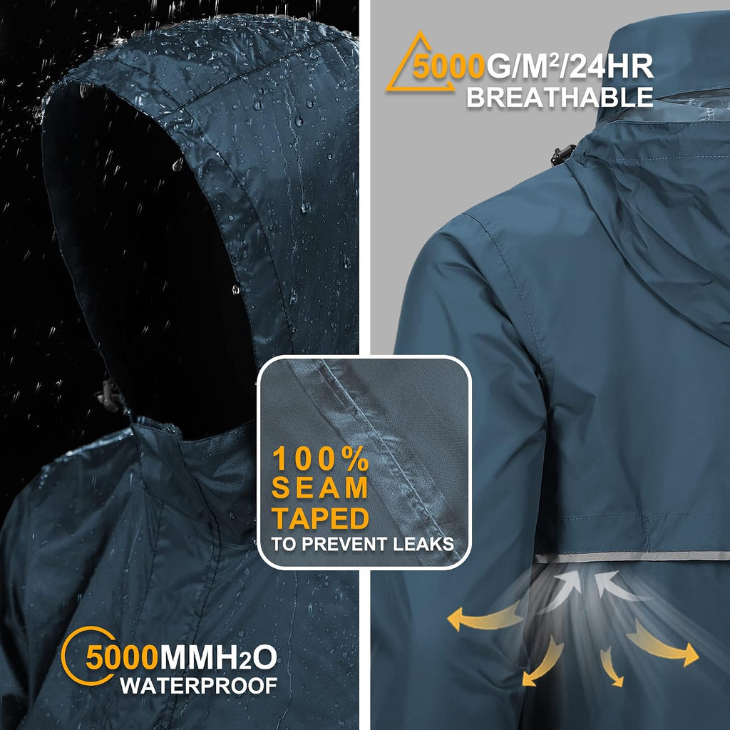 Outdoor Ventures Men's Rain Jacket Waterproof Lightweight Packable Pullover