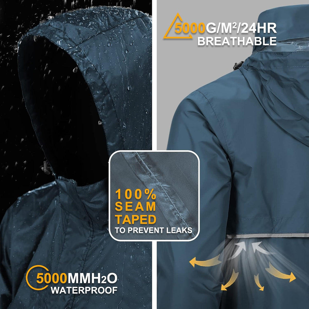 Outdoor Ventures Men's Rain Jacket Waterproof Lightweight Packable Pullover