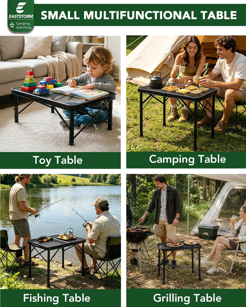 2 Ft Folding Camping Table, Adjustable Height 10.6-22 in, Small Grill Table