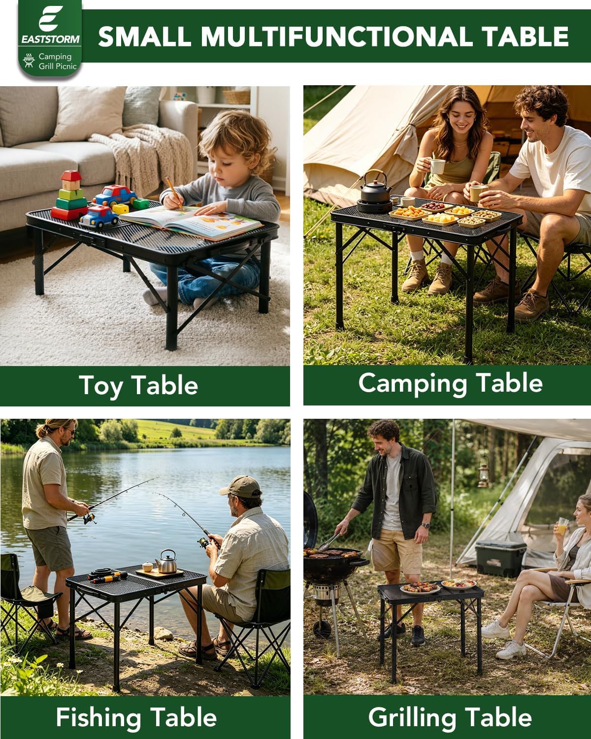 2 Ft Folding Camping Table, Adjustable Height 10.6-22 in, Small Grill Table