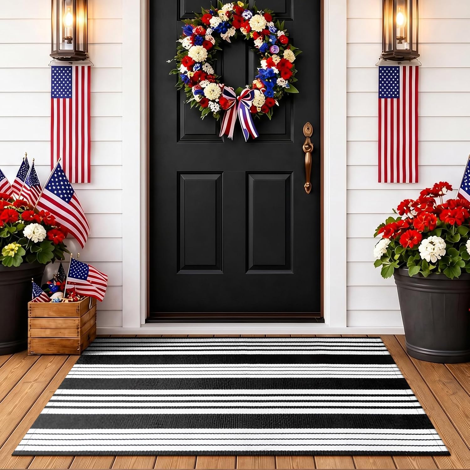 OJIA Black and White Outdoor Rug 24"x51" Halloween Door Mat Fall Porch Rugs