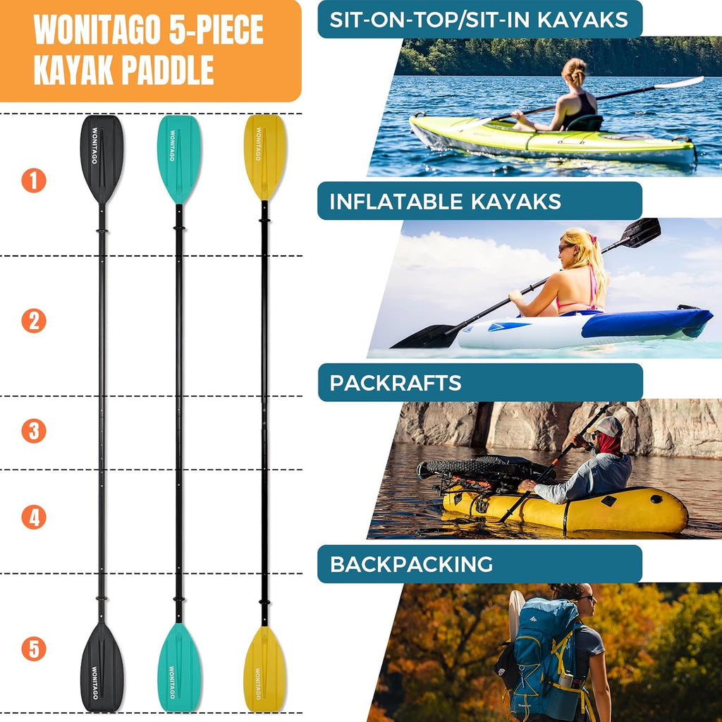 Kayak Paddle, Adjustable and Portable Kayaking Oar, 5-Piece