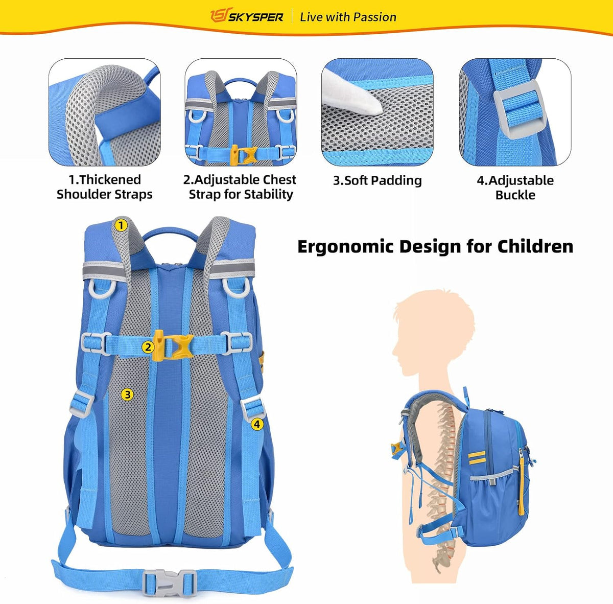 SKYSPER Kids Backpack 12L/18L Kids Travel Backpack Boy Girl for Ages 4-10