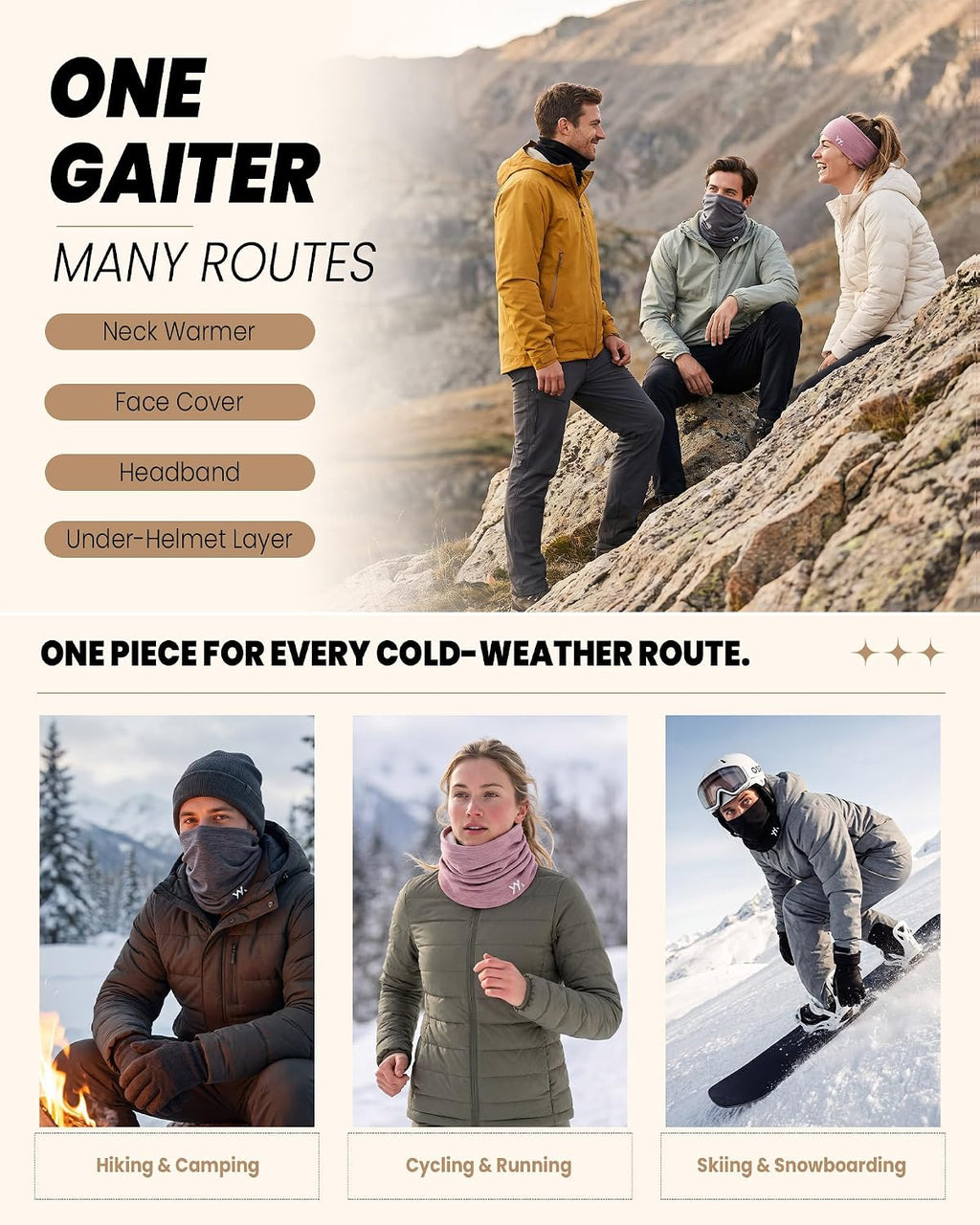 YANIKY Winter Neck Warmer, Wool Neck Gaiter Fleece Scarf, Windproof Face Cover Mask for Men Women