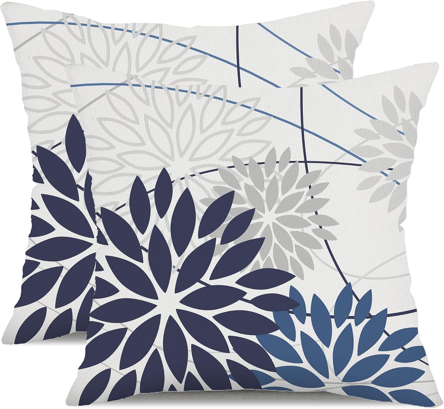 DFXSZ DarkLight Blue Floral Outdoor Pillow Covers 18x18 Set of 2 Waterproof