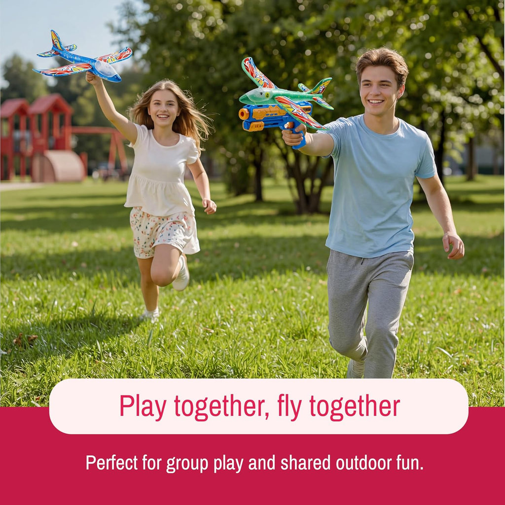 JOYIN LED Foam Glider Airplane Launcher Set, Included Light-Up Flying Planes and Handheld Launcher, Long Distance Outdoor Flying Game for Teens & Adults