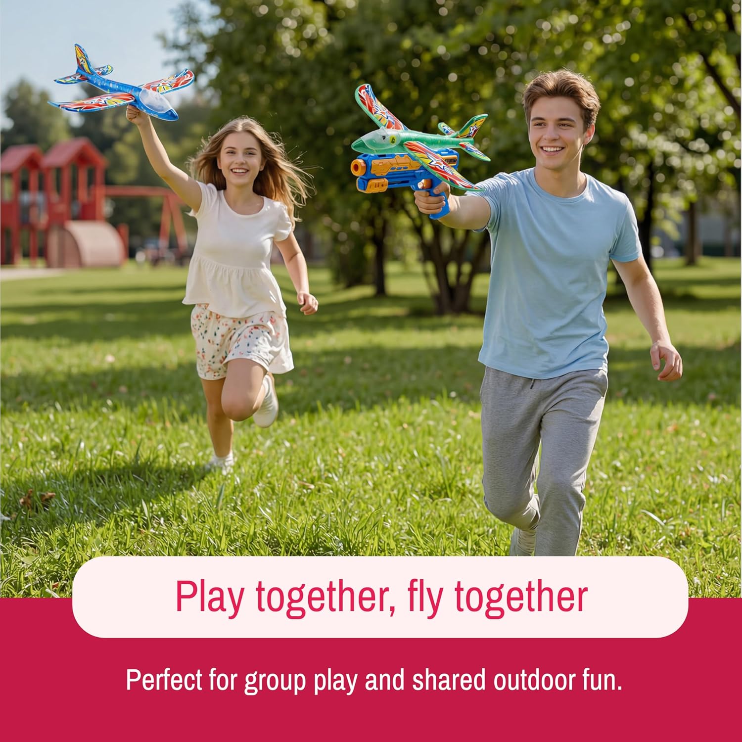 JOYIN LED Foam Glider Airplane Launcher Set, Included Light-Up Flying Planes and Handheld Launcher, Long Distance Outdoor Flying Game for Teens & Adults