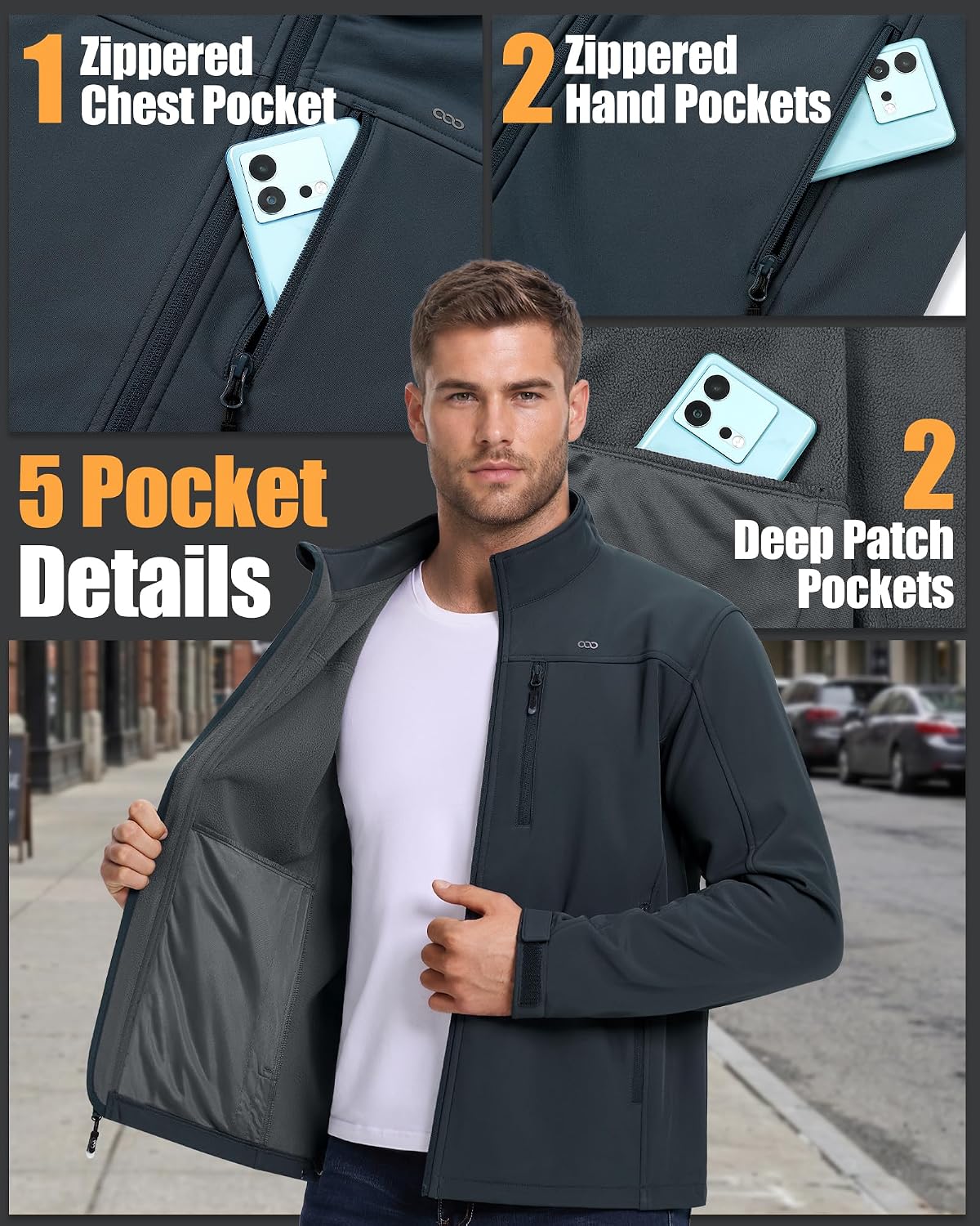 33,000ft Men's Waterproof Softshell Jacket Fleece Lightweight Windbreaker