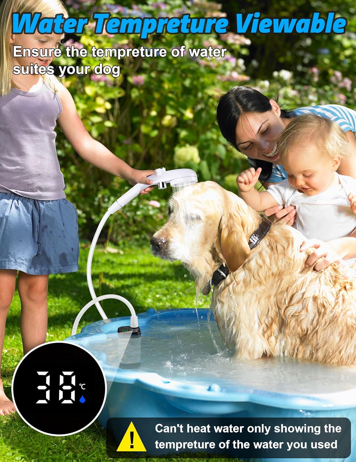 innhom Portable Shower for Camping, 6000mAh Rechargeable Camp Shower Pump with LED Display, IPX7 Waterproof & 2 Spray Modes Electric Outdoor Shower for Hiking, Travel, Car Washing, Pet Bathing