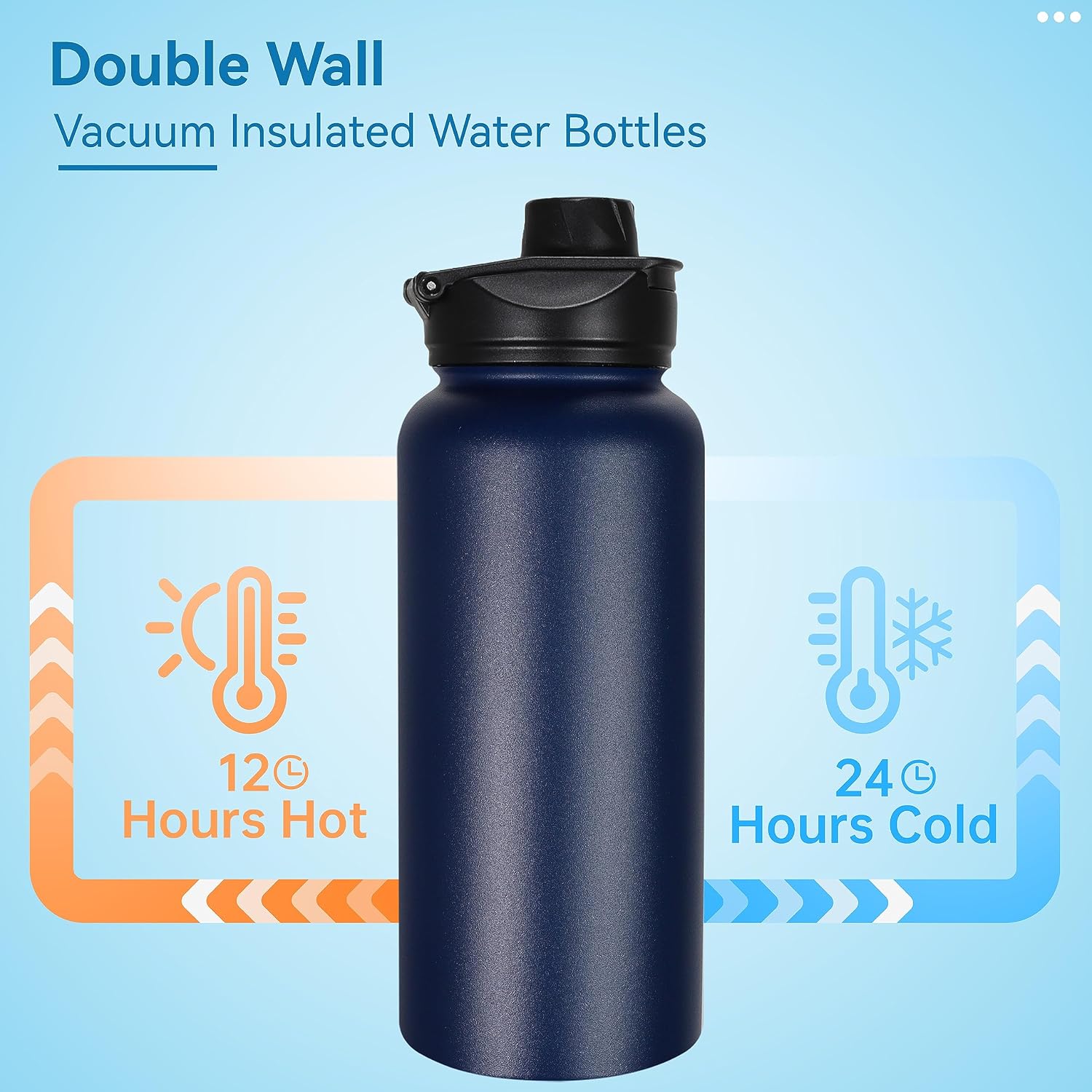 VEGOND 32 oz Insulated Water Bottle Bulk Stainless Steel Metal Water Bottles with Leak Proof Straw Lid & Spout Lid, Wide Mouth Double Walled Vacuum Travel Sports Bottle, 4 Pack