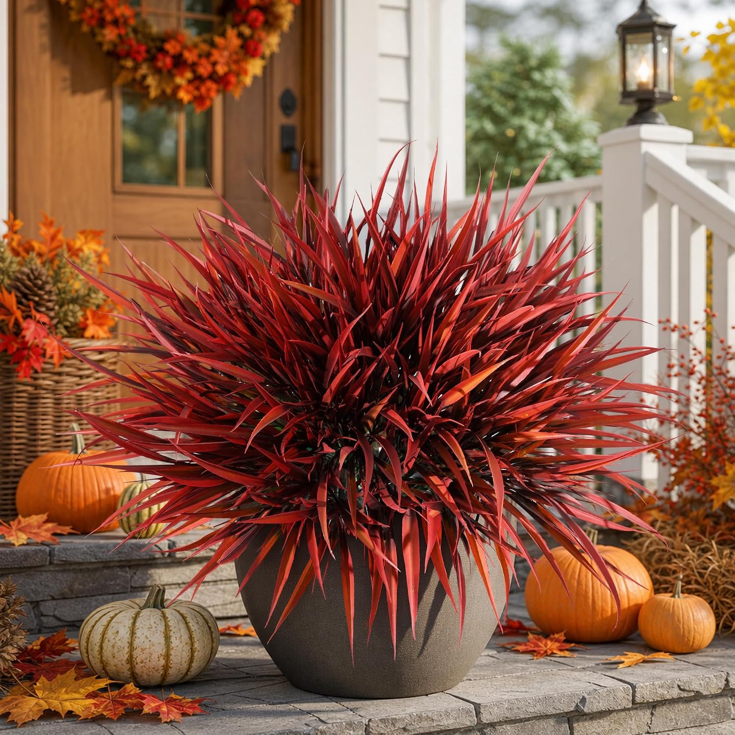 Fake Artificial Plants Outdoor Fall Faux Greenery Stems for Outside Decorations, 12Pcs Realistic Plastic Grass UV Resistant Artificial Bushes for Outdoors Planters Patio Porch Window Garden Home