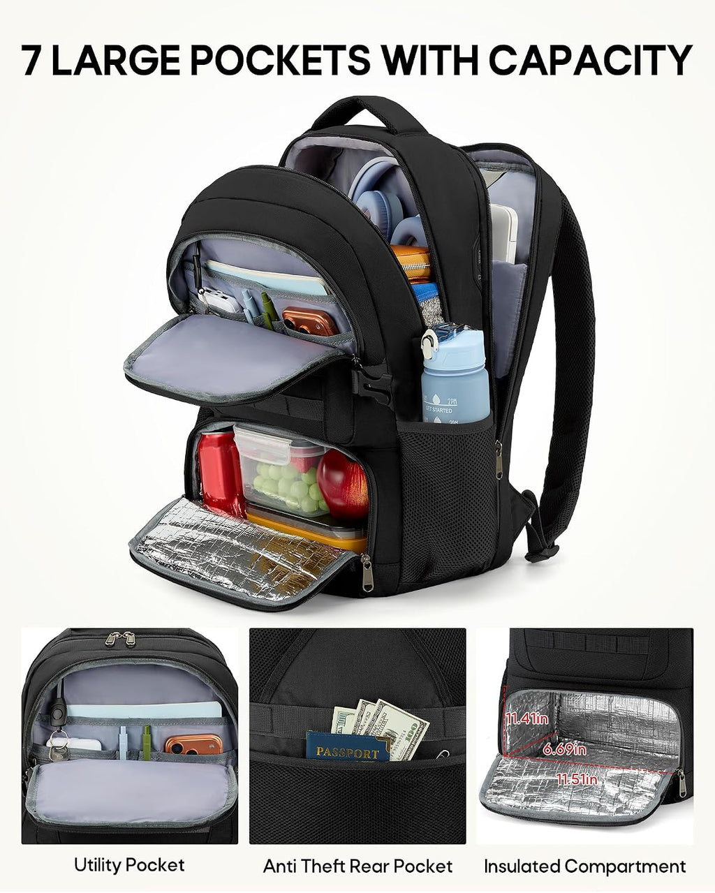 RAINSMORE Mens Tactical Lunch Backpack 17" Laptop Insulated Cooler Backpack