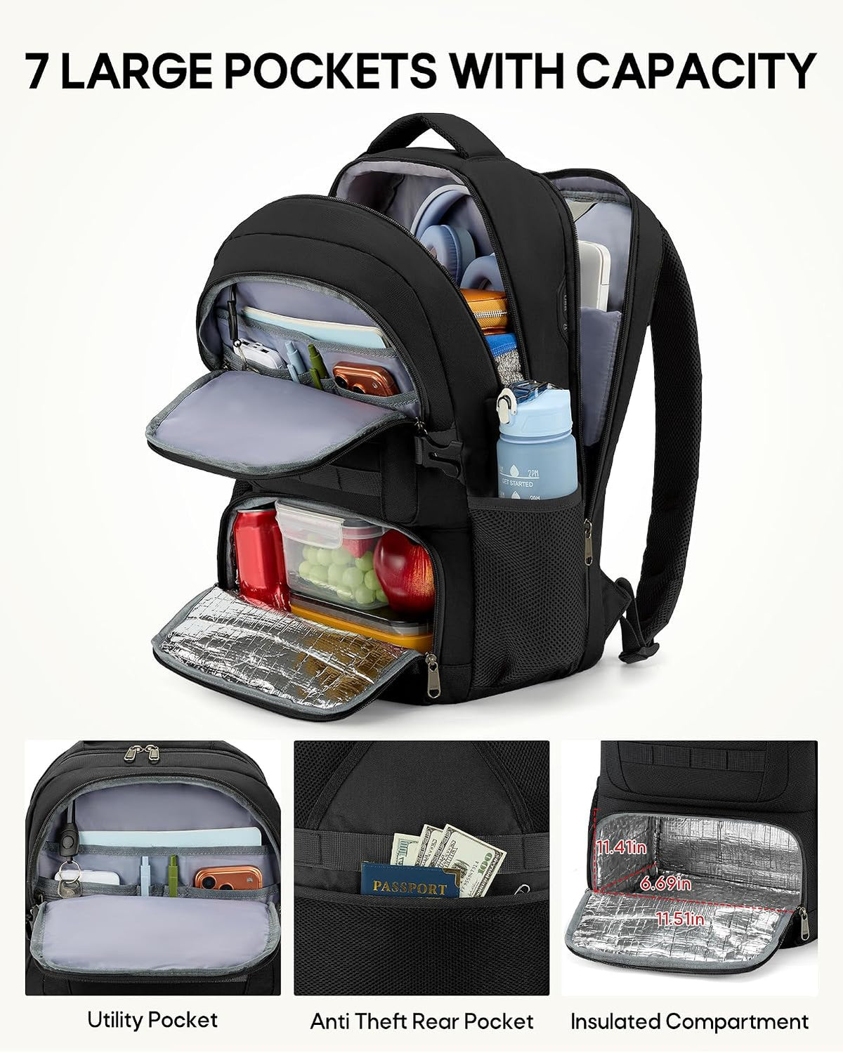 RAINSMORE Mens Tactical Lunch Backpack 17" Laptop Insulated Cooler Backpack